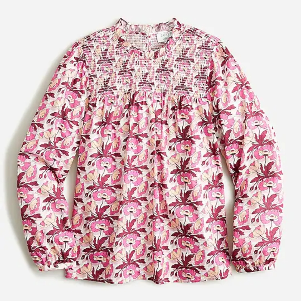 NWT JCrew Smocked Button-back Top